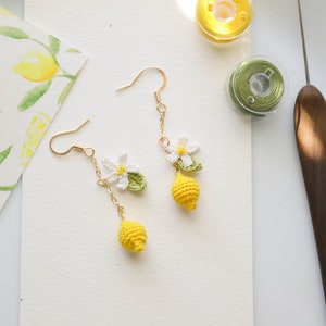 Handmade micro crochet Earrings, lemon danglee Earrings, Crochet Earrings,  gift for her