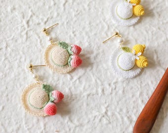 Crochet Hat Earrings: Handmade Lemon & Strawberry Jewelry