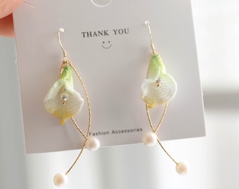 Handmade Micro Crochet Calla Lily Earrings: 14K Gold Plated Dangle Jewelry