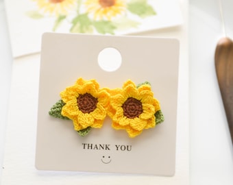 Handmade Micro Crochet Sunflower Stud Earrings: 14K Gold Plated