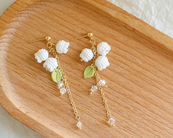 Crochet Lily of the Valley Earrings: Handmade Floral Dangle Jewelry