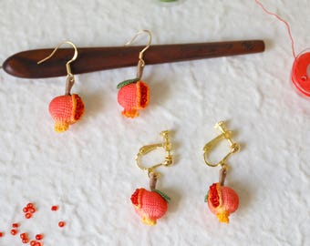Handcrafted Micro-Crochet Pomegranate Seed Earrings