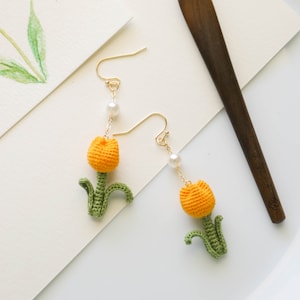 Handmade micro crochet Earrings,Tulip flower Earring, Dangle Earrings,  Drop earrings, handmade jewelry