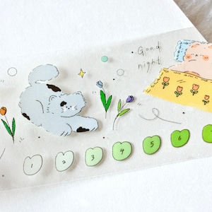 食用鱼块 afplaktape (1 lusmonster), Zaizai & Friends 崽崽和它的朋友们, doorzichtige PET-tape voor dagboek, plakboek, plannerdecoratie en cadeauverpakking