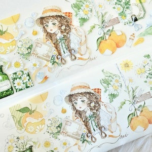 Cinta adhesiva de ilustración Neinei (muestra de 1 bucle), 日光橘橘, Crystal PET/ Washi Tape para diario, álbum de recortes, decoración de tarjetas y envoltura de regalos