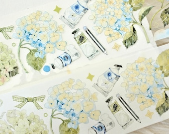 Wildberry Lab Masking Tape (1 Schlaufenprobe), Hydrangea 种绣球, durchsichtiges PET/Washi Tape für Tagebuch, Scrapbook, Kartendekoration, Geschenkverpackung