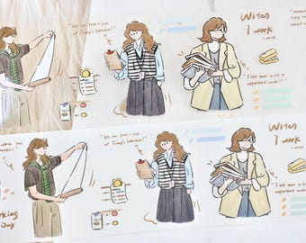 Wendy Studio masking tape (1 loop sample),Work Diary社畜日记, Clear PET/Washi tape for journal, scrapbook, planner decoration and gift wrapping