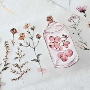 Cinta decorativa de té con pecas (muestra de 1 bucle), Flores, Letras y Viento 花信风, para diarios, álbumes de recortes, decoración de planificadores y envoltorio de regalos