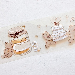 Notte masking tape (1 loop sample), Bear Table 小熊餐桌, Clear PET Tape voor Journal, Scrapbook, planner decoratie en cadeauverpakking