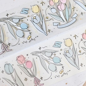 boom+boom Afplaktape (1 lusmonster), Flowers fa来几朵, Clear PET/Washi Tape voor dagboek, plakboek, kaartdecoratie en cadeauverpakking
