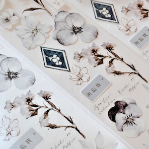 Freckles Tea Vol.3 masking tape (1 lusmonster), 素白•雾蓝, Flowers & Plants, voor journaling, scrapbooking, plannerdecoratie en cadeauverpakking