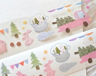 菜菜瑄瑄 Masking tape (1 loop sample), Forest Walk 森林散步, Clear PET/ Washi Tape for journal, scrapbook, planner decoration and gift wrapping