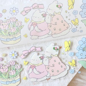 Free to Fly-afplaktape (1 lusmonster), Blooming Flowers 有花开, doorzichtige PET/Washi-tape voor dagboek, plakboek, plannerdecoratie