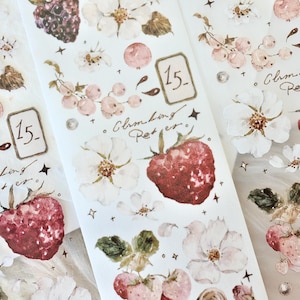 Freckles Tea Vol.2 maskeertape (1 lusmonster), rozen en bessen 玫瑰与浆果, bloemen en planten, voor journaling, scrapbooking, plannerdecoratie