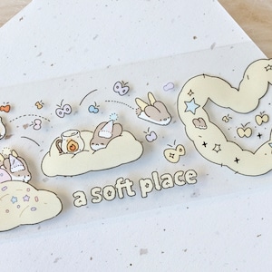 光中海岛 maskeertape (1 lusmonster), slapen in de wolken 睡在云里, doorzichtige PET-tape voor dagboek, plakboek, plannerdecoratie en cadeauverpakking