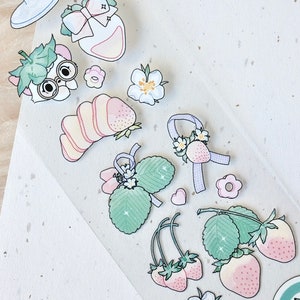 光中海岛 afplaktape (1 lusmonster), 草莓椰椰 aardbei-kokosnoot, doorzichtige PET-tape voor dagboek, plakboek, plannerdecoratie en cadeauverpakking