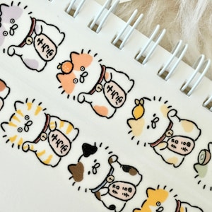 3.Little.Cat Afplaktape (1 lusmonster), Lucky Cat 招财猫, Washi Tape voor dagboek, plakboek, plannerdecoratie en cadeauverpakking