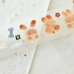 Neinei Illustration Masking Tape (1 Schleife Muster), 好ihr Bild Häschen, Mattes PET Klebeband für Journal, Scrapbook, Karte und Geschenk Dekoration, Schreibwaren