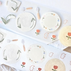 菜菜瑄瑄 Maskeertape (1 lusmonster), bosgebruiksvoorwerpen 森林食器, doorzichtige PET/Washi-tape voor dagboek, plakboek, plannerdecoratie en cadeauverpakking