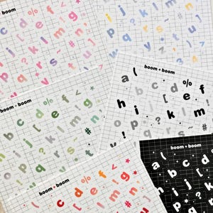 Adesivo boom+boom Kiss-cut (6 folhas), Mini letra, Adesivo fosco, Adesivos decorativos, Adesivos para scrapbook, Adesivos para diário, Papelaria
