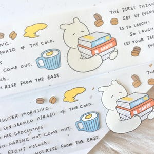 Cinta adhesiva Fstudio (muestra de 1 bucle), Buenos días SANTU&TUSAN, cinta adhesiva transparente PET/Washi para diarios, álbumes de recortes, decoración de tarjetas y envoltura de regalos