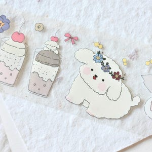 Free to Fly-afplaktape (1 lusmonster), Milky Puppy 奶味小狗, doorzichtige PET-tape voor dagboek, plakboek, plannerdecoratie en cadeauverpakking
