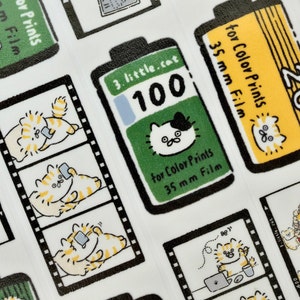 3.Little.Cat Masking Tape (1 Schleife Muster), Cat Film 底片猫, Washi Tape für Journal, Scrapbook, Planerdekoration und Geschenkverpackung