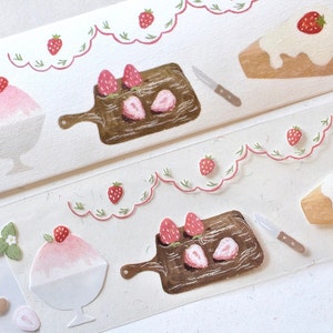 菜菜瑄瑄 Afplaktape (1 lusmonster), Strawberry Party, Clear PET/Washi Tape voor dagboek, plakboek, plannerdecoratie en cadeauverpakking