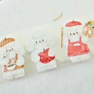 汤圆肉多多 afplaktape (1 lusmonster), fufu的一天 Fufu's Day, doorzichtige PET-tape voor dagboek, plakboek, plannerdecoratie en cadeauverpakking