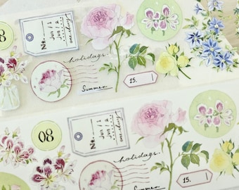 Wildberry Lab Masking Tape (1 Schlaufenmuster), Rose Garden玫瑰园, klares PET/Washi Tape für Tagebuch, Scrapbook, Kartendekoration, Geschenkverpackung