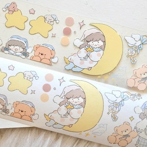 Free to Fly afplaktape (1 lusmonster), Lullaby 你的晚安曲, doorzichtige PET/Washi-tape voor dagboek, plakboek, plannerdecoratie en cadeauverpakking