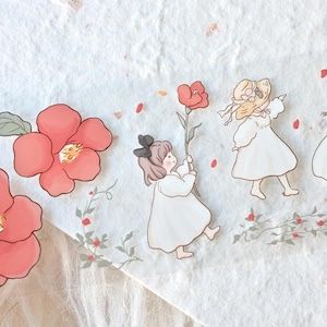 CongQianShuMasking Tape (Muster mit 1 Schleife) ,langweiliges Klebeband, Tsubaki Day, Klebeband für Journal, Scrapbook, als Dekoration für Planer oder als Geschenkverpackung