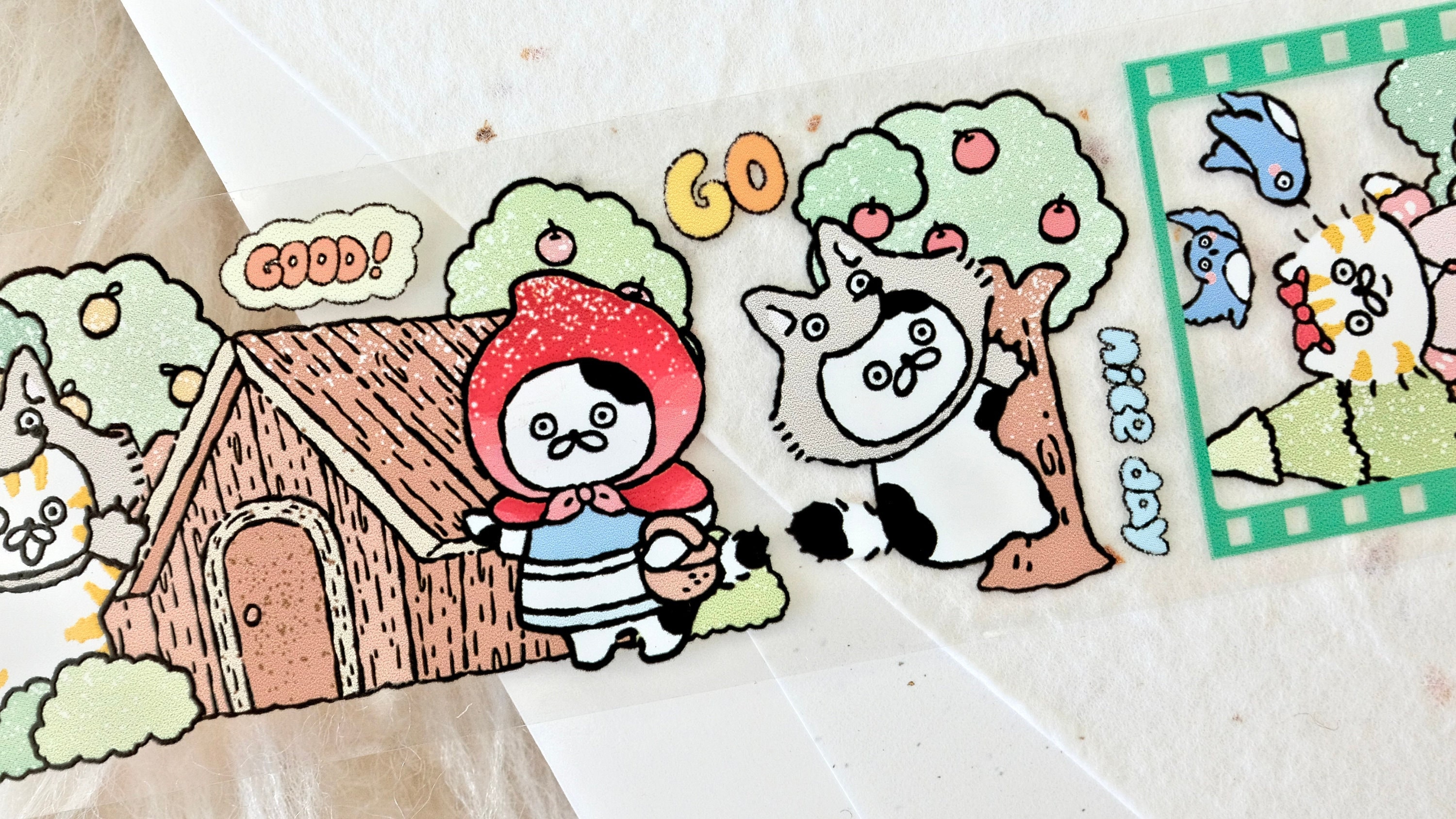 3.Little.Cat Masking tape (1 loop sample), Cat fairy tale 猫咪童话, Clear PET Tape for journal, scrapbook, planner decoration and gift wrapping