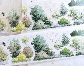 MoodTape Masking tape (1 loop sample), 小小密林The Little Thicket, Clear PET/Washi Tape for journal, scrapbook, card decoration, gift wrapping