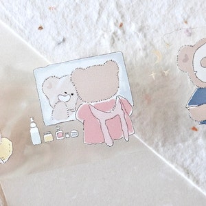 ENJO Journal-maskeringstape (1 lusmonster), 宅家小熊 Beer thuis, Doorzichtige PET-tape voor dagboek, plakboek, plannerdecoratie en cadeauverpakking