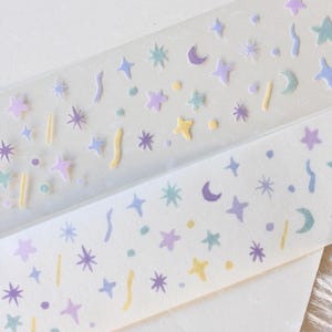 菜菜瑄瑄 Maskingtape (1 lusmonster), Purple Star Grass, doorzichtige PET/Washi-tape voor dagboek, plakboek, plannerdecoratie en cadeauverpakking