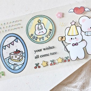 食用鱼块 afplaktape (1 lusmonster), Happy Birthday, doorzichtige PET-tape voor dagboek, plakboek, plannerdecoratie en cadeauverpakking