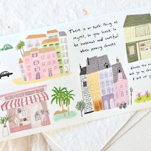 Wanle Studio Masking tape (1 loop sample), Houses一排排屋子, Washi Tape for journal, scrapbook, card decoration and gift wrapping