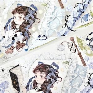 Fita adesiva ilustrativa Neinei (amostra de 1 laço), bordado verde, fita cristal PET/Washi para diário, álbum de recortes, cartão e decoração de presente