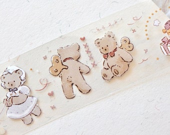 Notte Masking Tape (1 Schleife Muster), Bear Toys 小熊玩偶, durchsichtiges PET Klebeband für Journal, Scrapbook, Planerdekoration und Geschenkverpackung