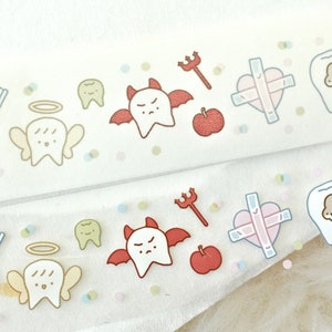 Cinta adhesiva 光中海岛 (muestra de 1 bucle), Dientes 爱护牙齿, Cinta transparente PET/ Washi para diario, álbum de recortes, decoración de agenda y envoltura de regalos