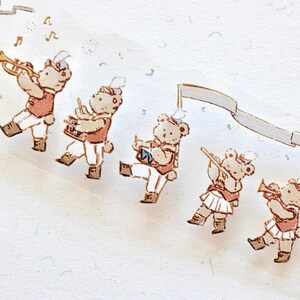 Notte-afplaktape (1 lusmonster), Bear Parade 小熊游行, doorzichtige PET-tape voor dagboek, plakboek, plannerdecoratie en cadeauverpakking