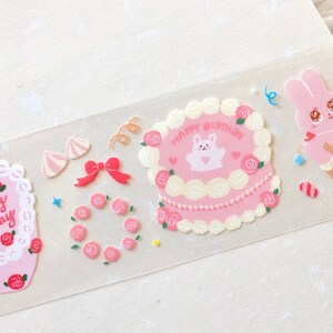 太空扭蛋仓Capsulespeelgoed afplaktape (1 lusmonster), Konijnencake, Doorzichtige PET-tape voor dagboek, plakboek, plannerdecoratie en cadeauverpakking