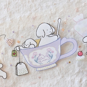 Zacht weefsel maskeertape (1 lusmonster), Tea Party 茶会监修中, doorzichtige PET-tape voor dagboek, plakboek, plannerdecoratie en cadeauverpakking