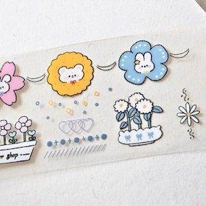 食用鱼块 afplaktape (1 lusmonster), Through my spring with you, Doorzichtige PET-tape voor dagboek, plakboek, plannerdecoratie en cadeauverpakking
