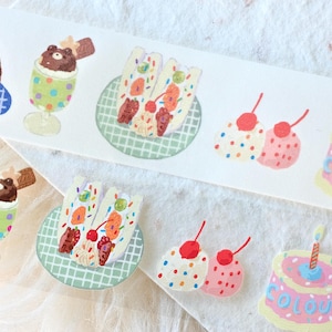 Bieguan-afplaktape (1 lusmonster), dopamine-desserts 多巴胺甜品, doorzichtige PET-/washitape voor dagboek, plakboek, kaartdecoratie en cadeauverpakking