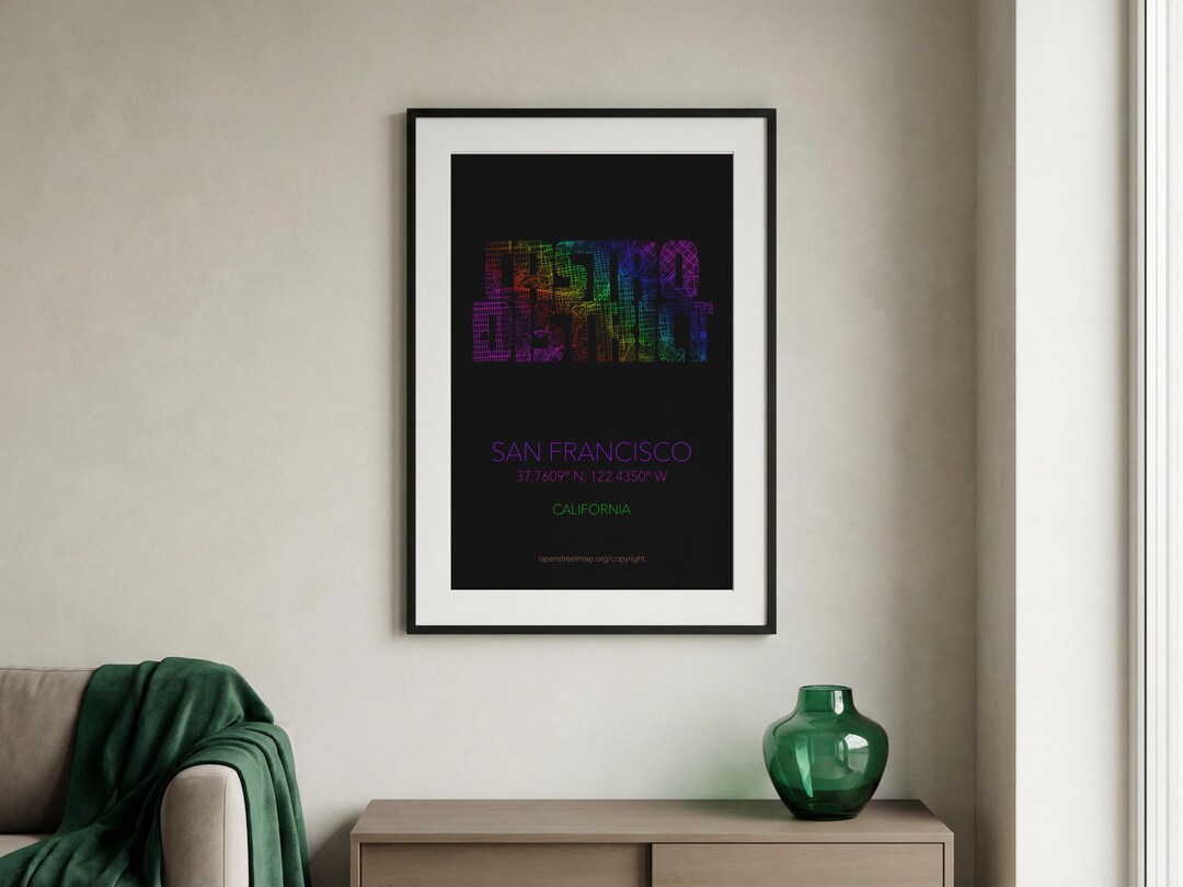 Castro District Map San Francisco Black, LGBTQ Pride Art, Queer ...