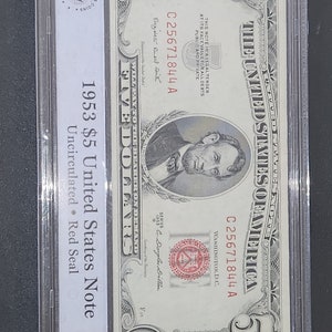 Lot of 5 Five Dollar Lincoln Red Seal Dollars Certificate Old Estate Money  Lot 1953 1963 