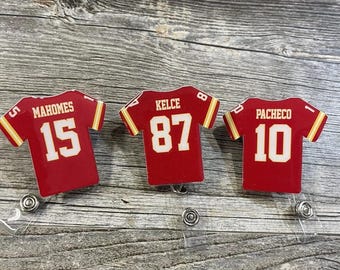NFL, Chiefs, Royals and Jayhawks Jersey ID Badge Reels many to choose from pictures will be added soon  ask if you want something else.