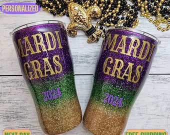 Custom Mardi Gras Tumbler Personalized Mardi Gras Cup New Orleans Saints Ombre Tumbler Gift For Her Girls Trip Birthday Party Favor Tumbler